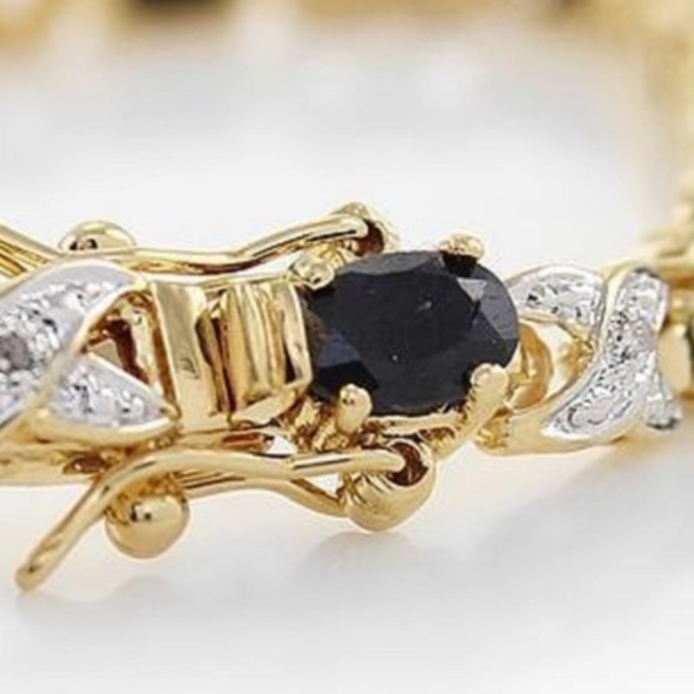 Black Sapphire & Diamond Tennis Bracelet - Picture 2 of 5